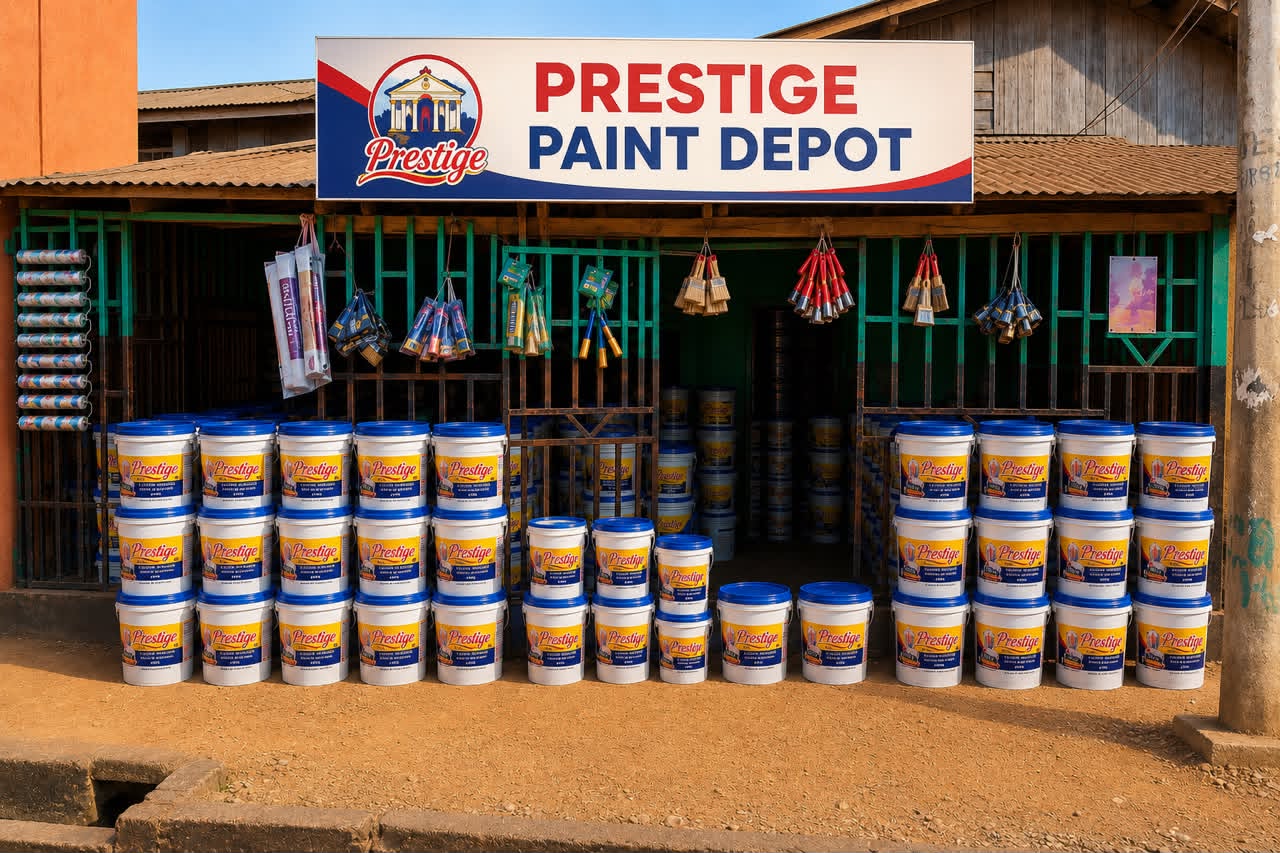 Prestige paint products neatly displayed outside the depot