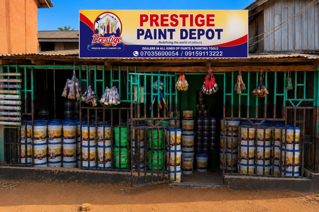 Divine Mercy Prestige Paint Depot shop front in Ota Ogun State